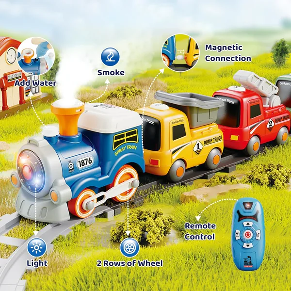 Remote control cartoon train (atomized smoke/light vocals/3-speed switch key) light-colored front view 6