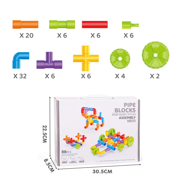 STEM 88 Pcs Building Block Pipe Preschool DIY Pipeline Building Blocks Educational Learning Building Blocks for Children view 3