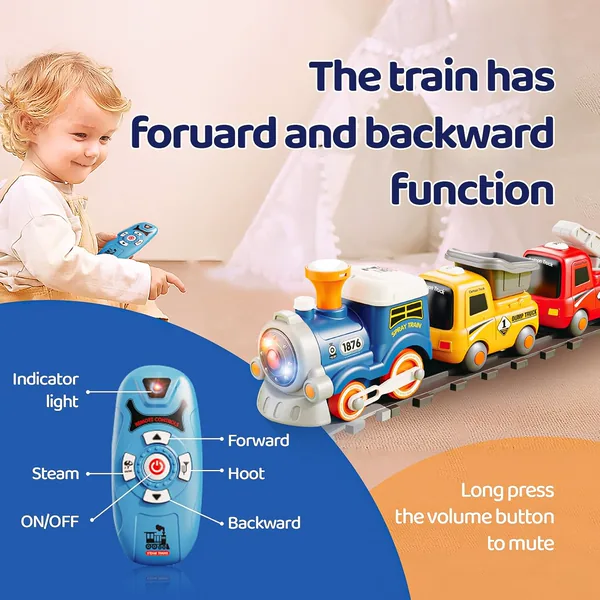 Remote control cartoon train (atomized smoke/light vocals/3-speed switch key) light-colored front view 3