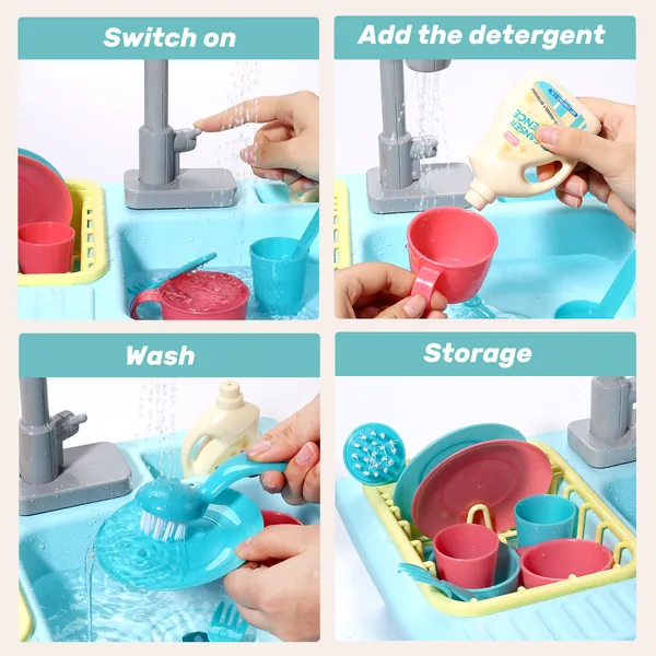 Simulation Kitchen Sink Toys, Children's Thermal Electric Dishwasher, Automatic Water Circulation System Play Toys view 4