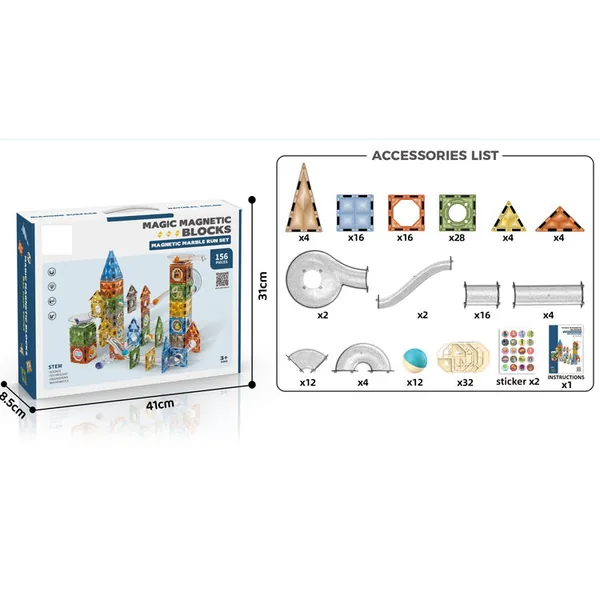 STEM 156pcs Magnetics Tiles Preschool Learning Magnetics Building Block Set for Kids Montessori Magnet Tiles Toys