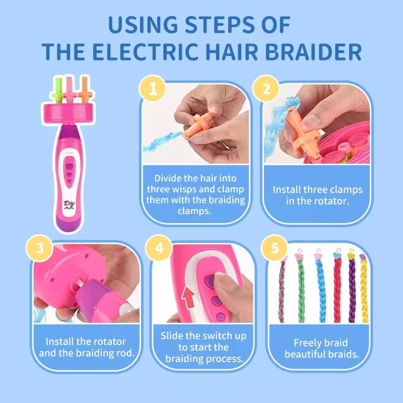Pretend Play Toy DIY Hair Tools for Girls Makeup Set with Hair Designer Electric Hair Braider Tool for Jewelry Making view 3
