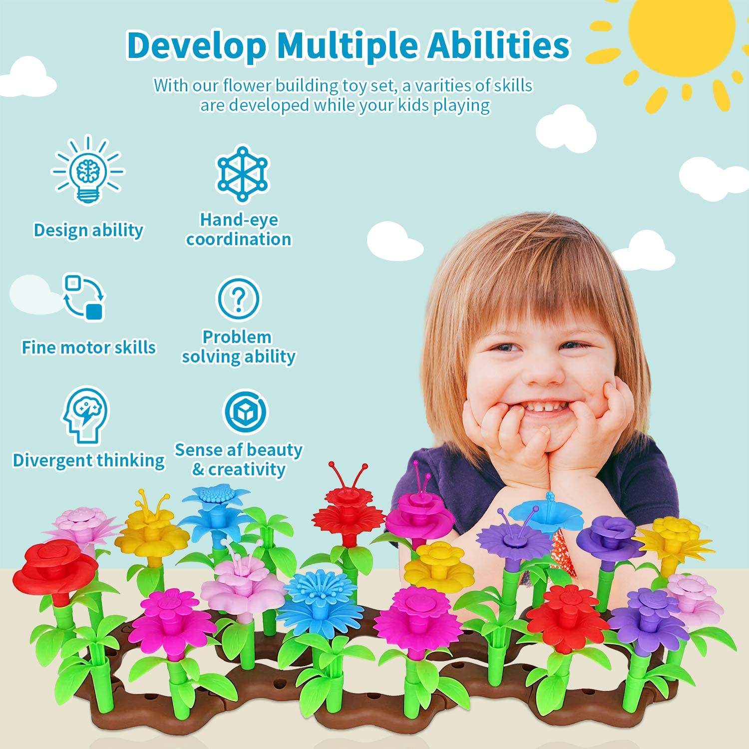Flower Garden Building Toys for Girls STEM Educational Toy Take Apart Stacking Game Gardening Pretend Play Set for Kids view 4