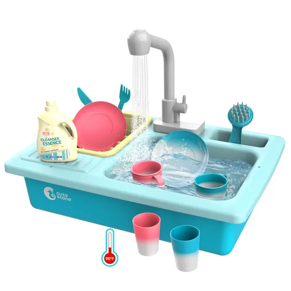 Simulation Kitchen Sink Toys, Children's Thermal Electric Dishwasher, Automatic Water Circulation System Play Toys