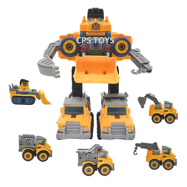 Educational Toy Plastic Assembly Building Block 5in1 Take Apart Deformation Engineering Vehicles Robot Diy view 3