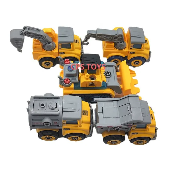 Educational Toy Plastic Assembly Building Block 5in1 Take Apart Deformation Engineering Vehicles Robot Diy view 2