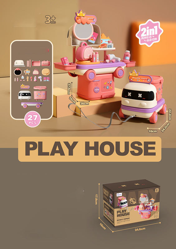 2 in 1 Kids Makeup Sets for Girls Make up Kit Girls Toys With Deformation Storage Car Pretend Play Toy Make up Set for Kids view 3