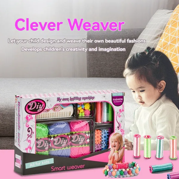 DIY Knitting Craft Kit for Kids Pretend Play Toy Weaving Loom Arts and Crafts for Girls Jewelry Makeup Set view 5