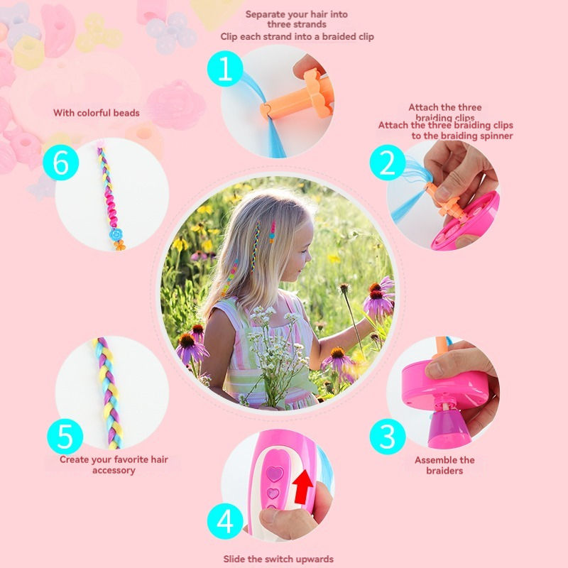 Beauty Makeup Set with Hair Designer Pretend Play Toy DIY Hair Tools for Girls Electric Hair Braider Tool Jewelry Toys view 4