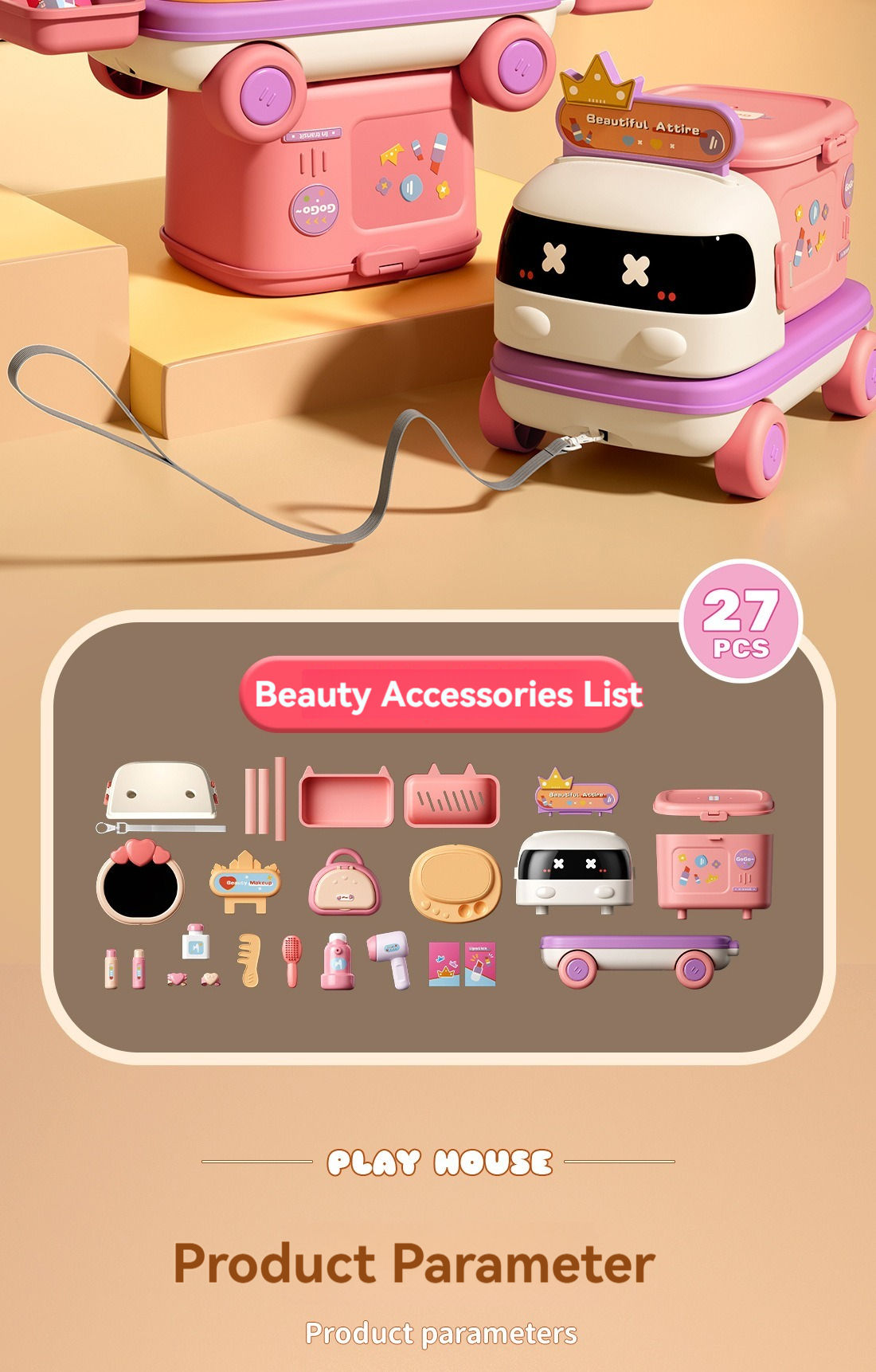2 in 1 Kids Makeup Sets for Girls Make up Kit Girls Toys With Deformation Storage Car Pretend Play Toy Make up Set for Kids view 2