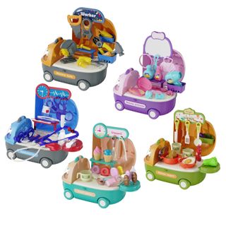 2in1 5 Styles Storagable Educational Big Kitchen Food Set Tool Cart Medical Vehicle Cosmetic Pretend Play Toys