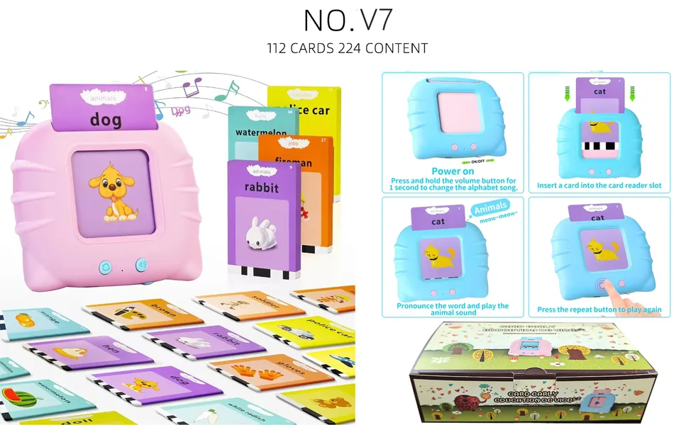 Cat Educational Flash Cards (112 cards, 224 Sight Words, 3.7V Battery included)