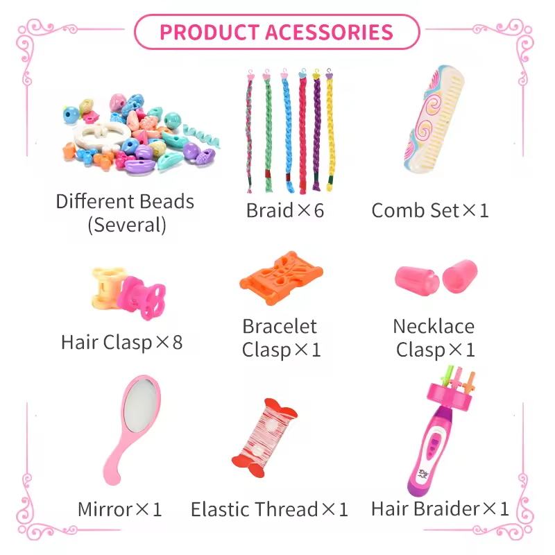 Pretend Play Toy DIY Hair Tools for Girls Makeup Set with Hair Designer Electric Hair Braider Tool for Jewelry Making