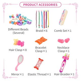 Pretend Play Toy DIY Hair Tools for Girls Makeup Set with Hair Designer Electric Hair Braider Tool for Jewelry Making