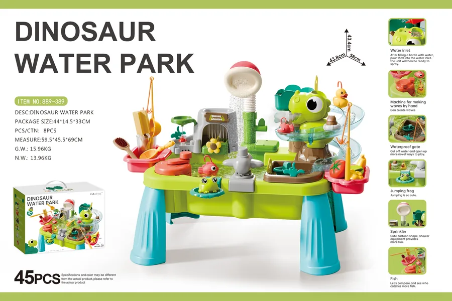 Dinosaur Water Play Set, Electric Water Spray Play Station with 45-Piece Set (Spray Dinosaur) – Batt