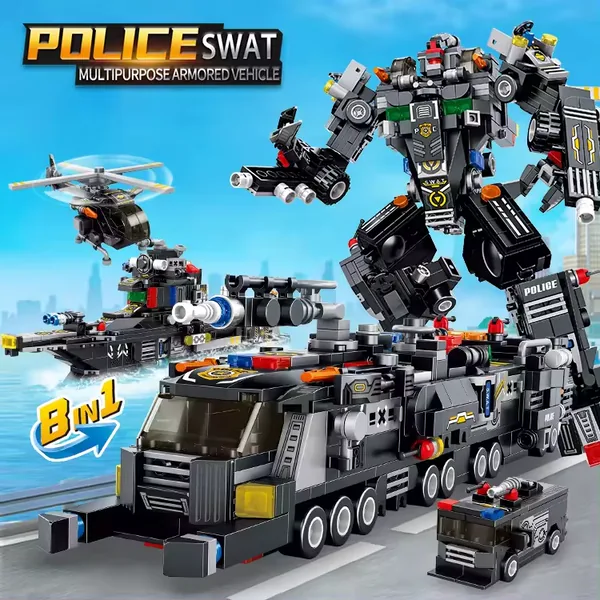 Big Size 832+PCS Building Blocks Deformation Robot Toy Engineering Building Bricks Armored Vehicles Kit view 5