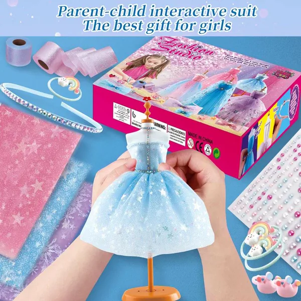 Pretend Play Toy Fashion Designer Kit for Girls Creativity DIY Arts & Crafts Toys Clothes Making Sewing Kit for Kids view 4