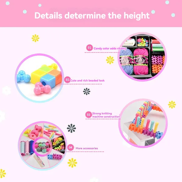 DIY Knitting Craft Kit for Kids Pretend Play Toy Weaving Loom Arts and Crafts for Girls Jewelry Makeup Set view 4