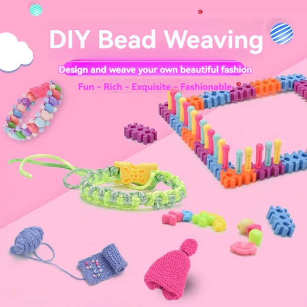 DIY Knitting Craft Kit for Kids Pretend Play Toy Weaving Loom Arts and Crafts for Girls Jewelry Makeup Set view 2