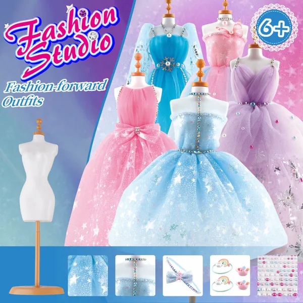 Pretend Play Toy Fashion Designer Kit for Girls Creativity DIY Arts & Crafts Toys Clothes Making Sewing Kit for Kids view 5