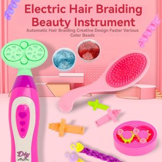 Beauty Makeup Set with Hair Designer Pretend Play Toy DIY Hair Tools for Girls Electric Hair Braider Tool Jewelry Toys
