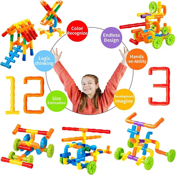 STEM 88 Pcs Building Block Pipe Preschool DIY Pipeline Building Blocks Educational Learning Building Blocks for Children view 6