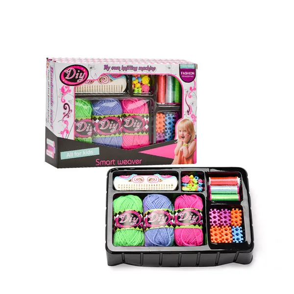 DIY Knitting Craft Kit for Kids Pretend Play Toy Weaving Loom Arts and Crafts for Girls Jewelry Makeup Set view 3
