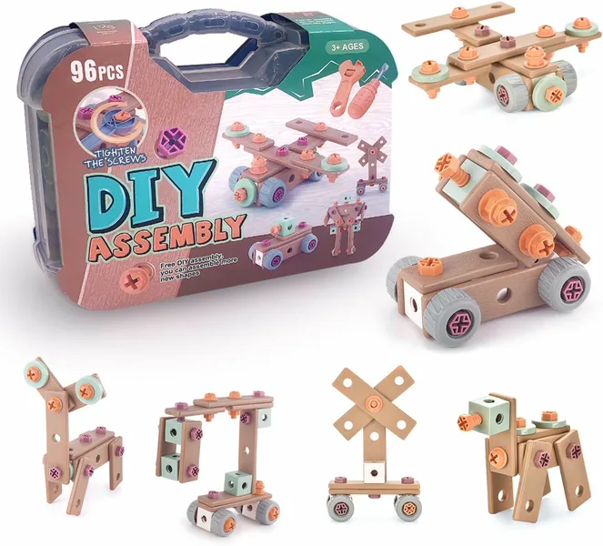 STEM Building Toys Kit for Kids Ages 4-10, 96 PCS Educational Building Blocks Learning Toys Set with DIY Tools