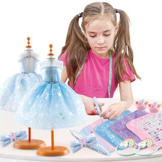 Pretend Play Toy Fashion Designer Kit for Girls Creativity DIY Arts & Crafts Toys Clothes Making Sewing Kit for Kids