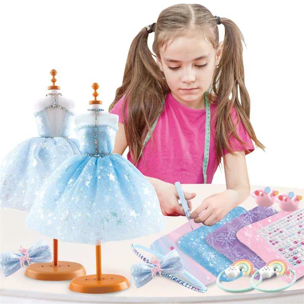 Pretend Play Toy Fashion Designer Kit for Girls Creativity DIY Arts & Crafts Toys Clothes Making Sewing Kit for Kids