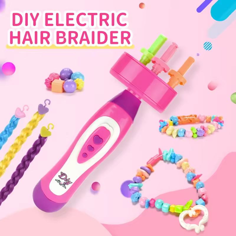 Pretend Play Toy DIY Hair Tools for Girls Makeup Set with Hair Designer Electric Hair Braider Tool for Jewelry Making view 5