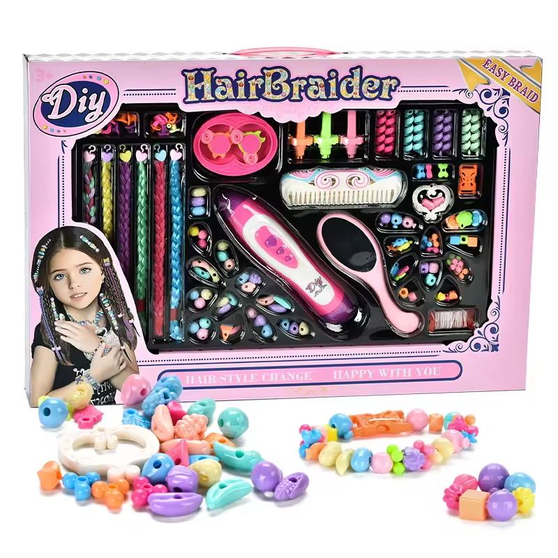 Pretend Play Toy DIY Hair Tools for Girls Makeup Set with Hair Designer Electric Hair Braider Tool for Jewelry Making view 4