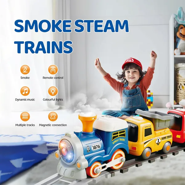 Remote control cartoon train (atomized smoke/light vocals/3-speed switch key) light-colored front view 5