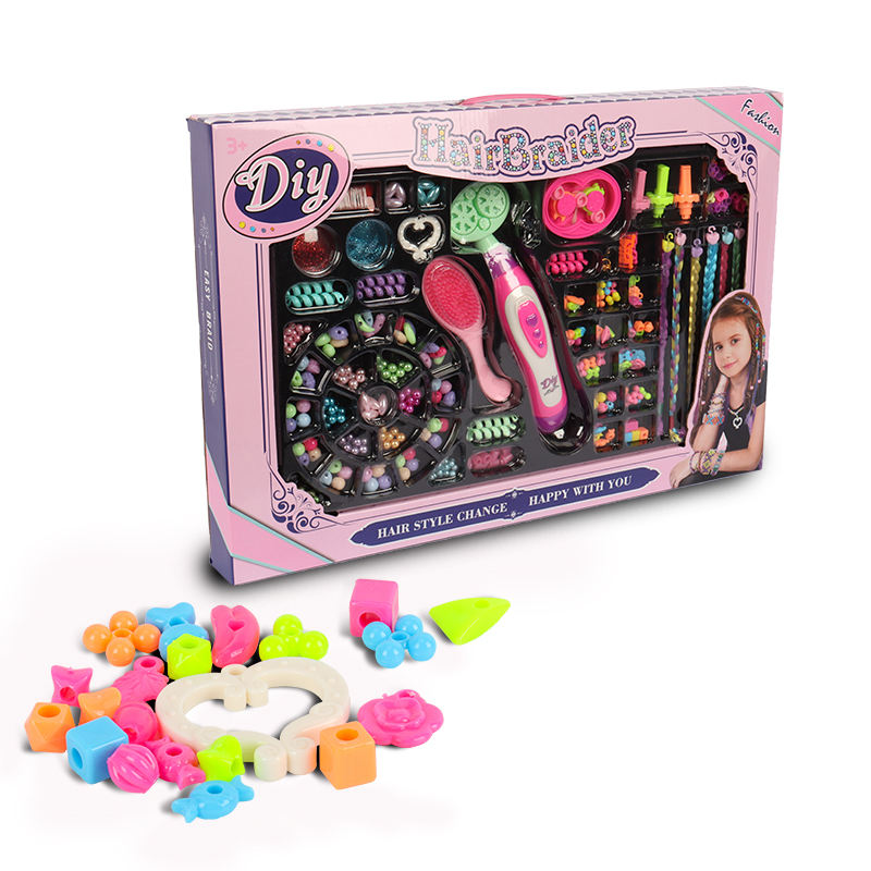 Beauty Makeup Set with Hair Designer Pretend Play Toy DIY Hair Tools for Girls Electric Hair Braider Tool Jewelry Toys view 2