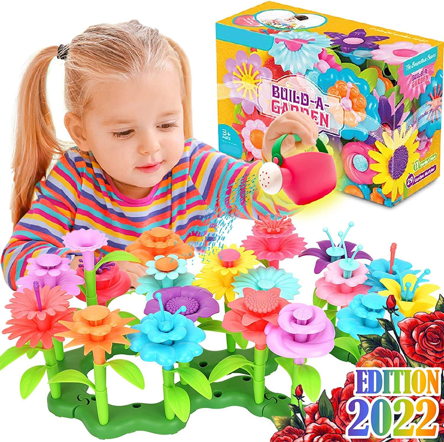 Flower Garden Building Toys for Girls STEM Educational Toy Take Apart Stacking Game Gardening Pretend Play Set for Kids view 3