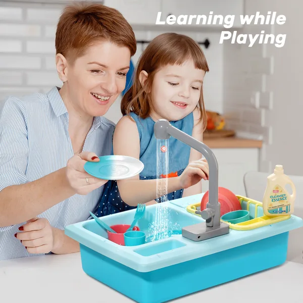 Simulation Kitchen Sink Toys, Children's Thermal Electric Dishwasher, Automatic Water Circulation System Play Toys view 3