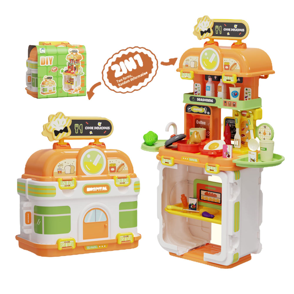 NEW 2in1 5 Styles Educational Big Kitchen Food Set Tool Cart Medical Vehicle Cosmetic Pretend Play Toys