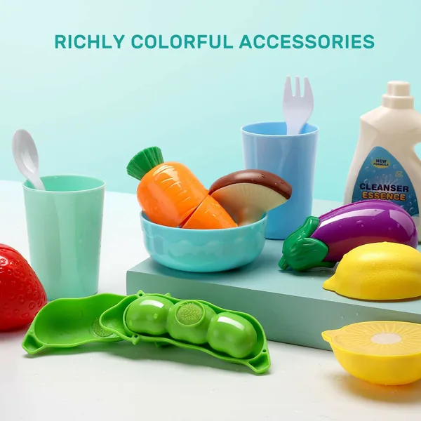 Kids Toddlers Kitchen Pretend Role Play Sink Toys with Running Water Electronic Dishwasher with Cooking Stove Accessories view 5